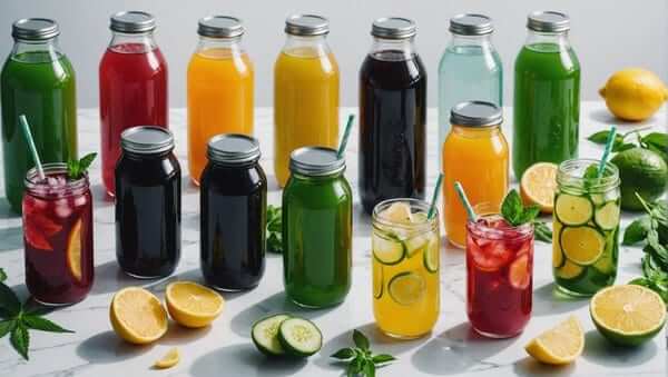 An assortment of natural detox drinks for weed