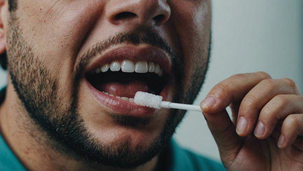 A man using saliva at-home drug test